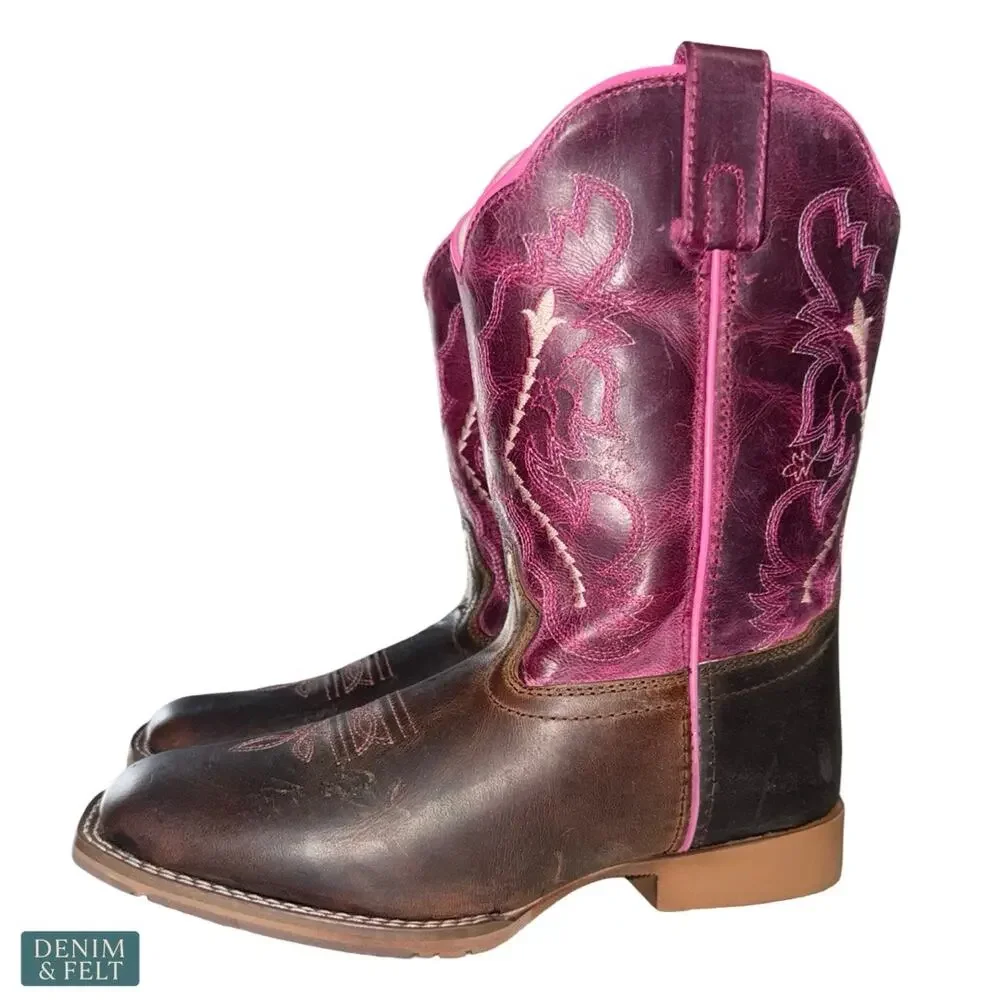 NEW Dan Post Salina‎ Pink Tan Leather Western Boots Girls Cowgirl Rodeo Cute
